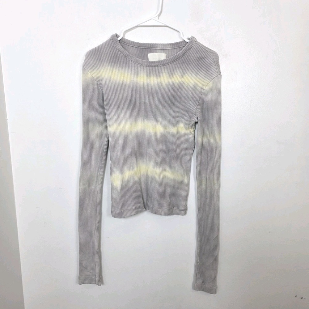 Citizens Of Humanity Gray Yellow Tie Dye Ribbed Fitted Long Sleeve Sweater Sz S